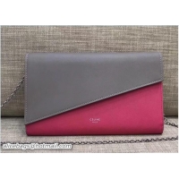 Buy Discount Celine Diagonal Large Flap Wallet On Chain 109053 Etoupe/Fuchsia 2017