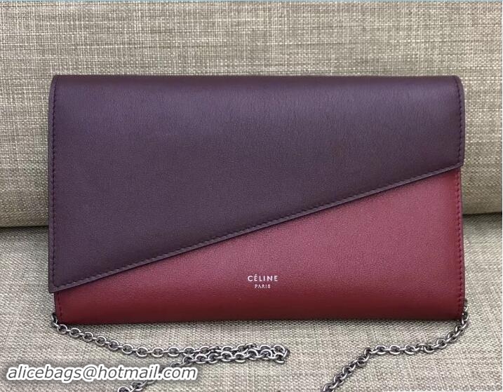 Sumptuous Celine Diagonal Large Flap Wallet On Chain 109053 Burgundy/Red 2017