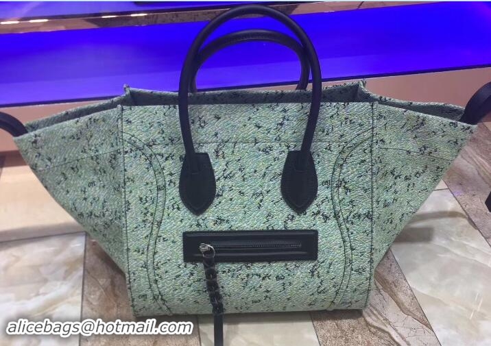 Good Quality Celine Fuzzy Jacquard Medium Luggage Phantom Bag 169952 Green 2017