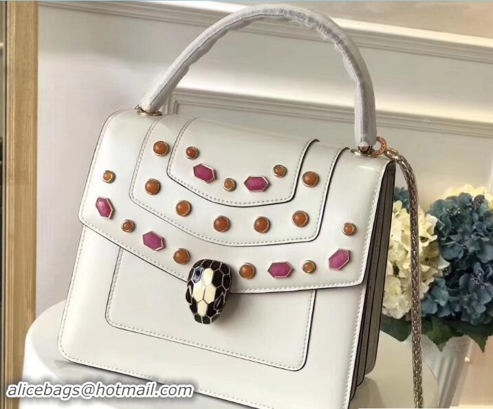 Grade Quality Bvlgari Gen Studs Serpenti Forever Flap Cover Top Handle Bag 111306 White/Pink 2017