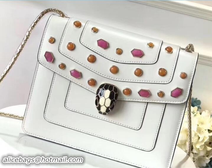 Shop Duplicate Bvlgari Gen Studs Serpenti Forever Flap Cover Small Bag 111307 White/Pink 2017