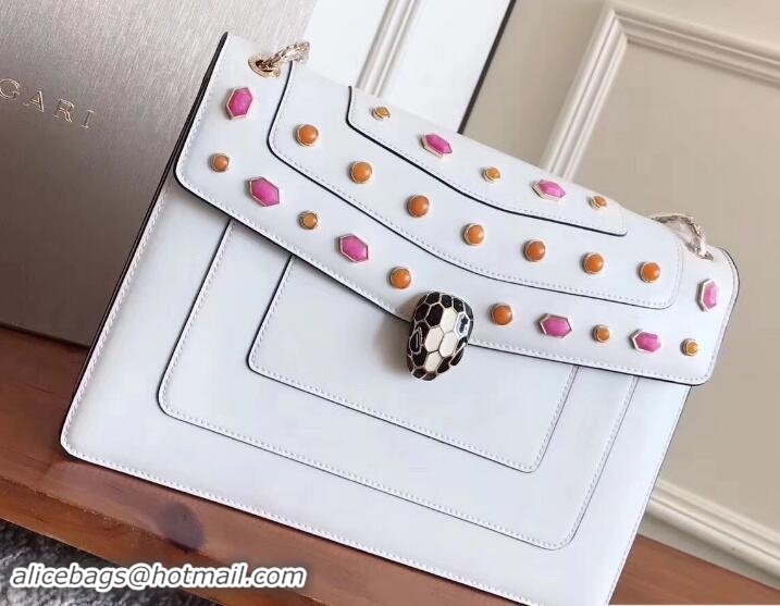 Durable Bvlgari Gen Studs Serpenti Forever Flap Cover Medium Bag 111309 White/Pink 2017