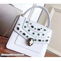 Unique Style Bvlgari Gen Studs Serpenti Forever Flap Cover Top Handle Bag 111310 White/Green 2017