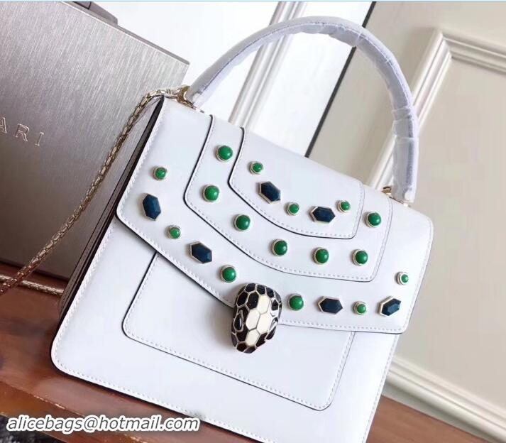 Unique Style Bvlgari Gen Studs Serpenti Forever Flap Cover Top Handle Bag 111310 White/Green 2017