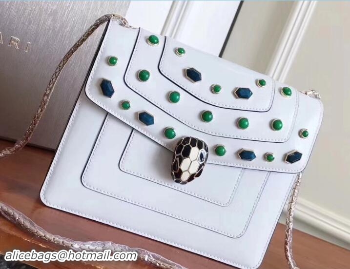 Classic Hot Bvlgari Gen Studs Serpenti Forever Flap Cover Small Bag 111311 White/Green 2017