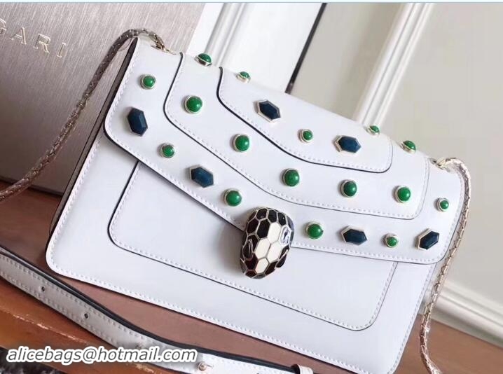 Good Quality Bvlgari Gen Studs Serpenti Forever Flap Cover Shoulder Bag 111312 White/Green 2017