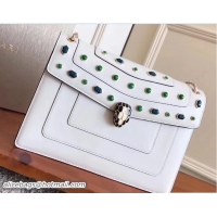 Popular Style Bvlgari Gen Studs Serpenti Forever Flap Cover Medium Bag 111313 White/Green 2017