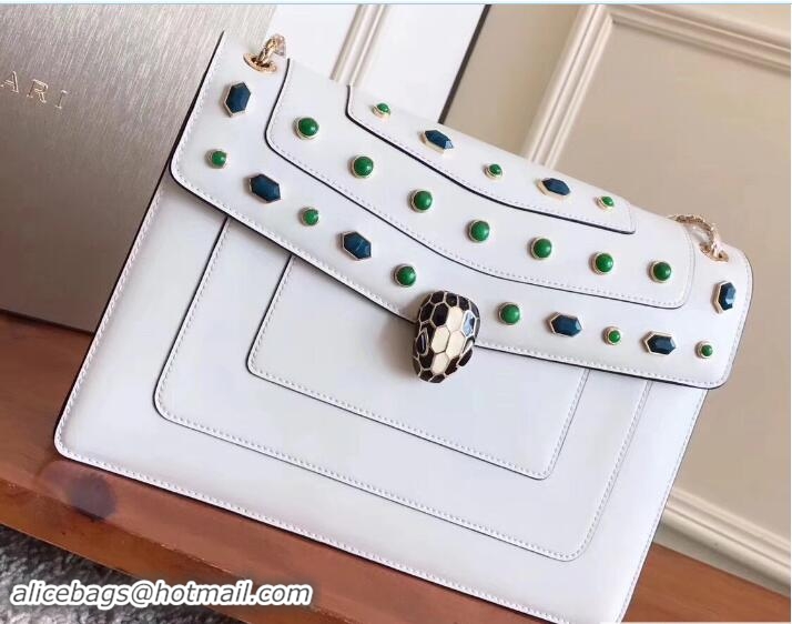 Popular Style Bvlgari Gen Studs Serpenti Forever Flap Cover Medium Bag 111313 White/Green 2017