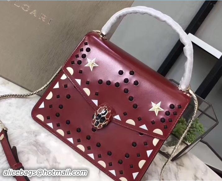 Cheap Price Bvlgari Star Studs Serpenti Forever Flap Cover Top Handle Bag 111333 Dark Red 2017