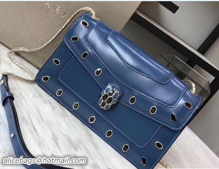 Classic Bvlgari Gen Studs Serpenti Forever Flap Cover Shoulder Bag 111316 Blue 2017