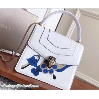 Charming Bvlgari Flower Serpenti Forever Flap Cover Top Handle Bag 111345 White/Blue 2017