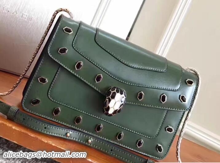 Perfect Bvlgari Gen Studs Serpenti Forever Flap Cover Shoulder Bag 111318 Army Green 2017