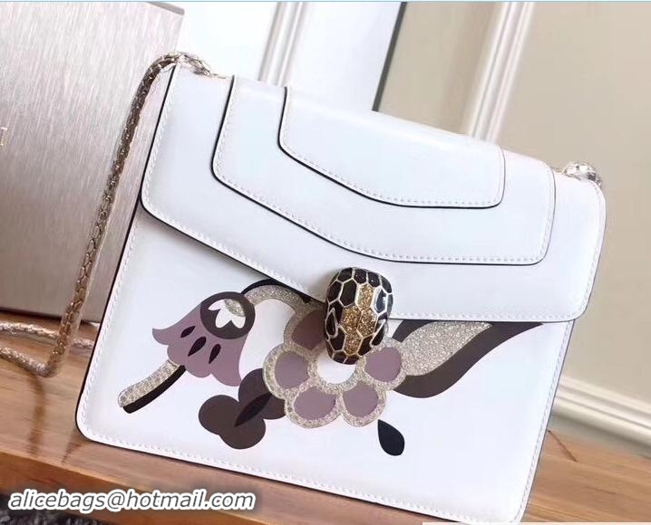 Unique Bvlgari Flower Serpenti Forever Flap Cover Small Bag 111349 White/Light Purple 2017