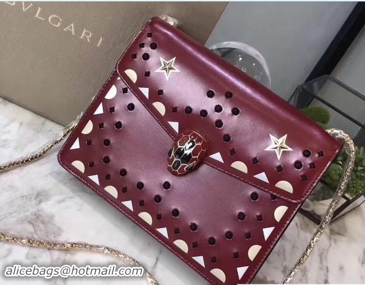 Good Quality Bvlgari Star Studs Serpenti Forever Flap Cover Small Bag 111335 Dark Red 2017