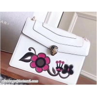 Discount Bvlgari Flower Serpenti Forever Flap Cover Medium Bag 111350 White/Black/Pink 2017