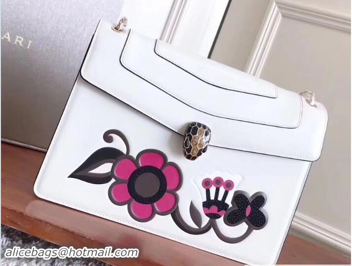 Discount Bvlgari Flower Serpenti Forever Flap Cover Medium Bag 111350 White/Black/Pink 2017