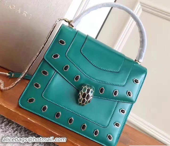 Top Grade Bvlgari Gen Studs Serpenti Forever Flap Cover Top Handle Bag 111319 Green 2017