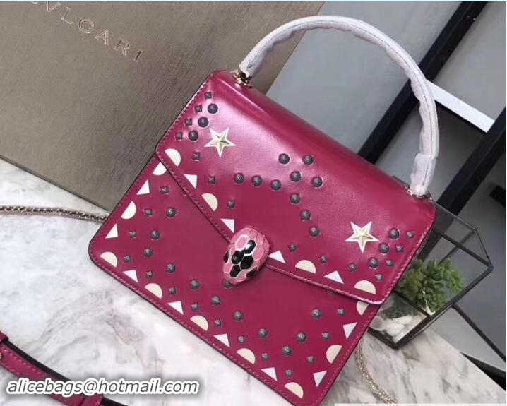 Fashion Luxury Bvlgari Star Studs Serpenti Forever Flap Cover Top Handle Bag 111336 Fuchsia 2017