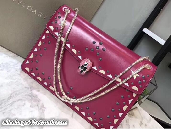 Fashion Bvlgari Star Studs Serpenti Forever Flap Cover Medium Bag 111337 Fuchsia 2017