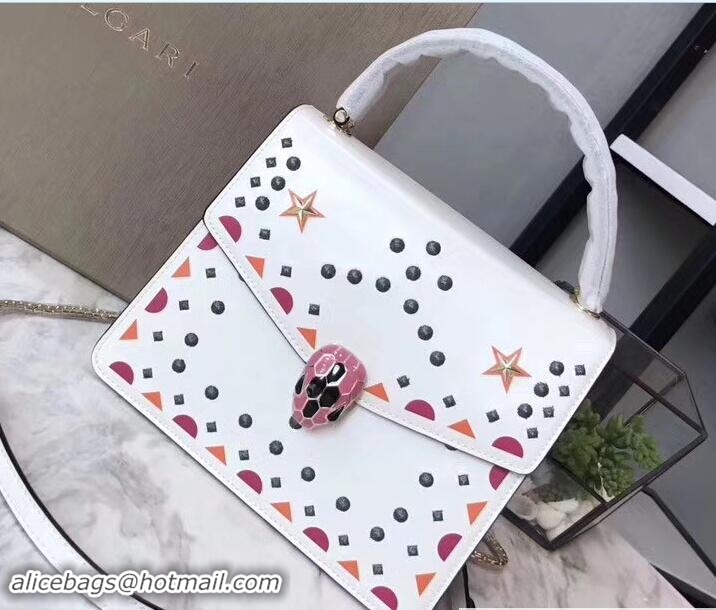 Best Product Bvlgari Star Studs Serpenti Forever Flap Cover Top Handle Bag 111339 White 2017