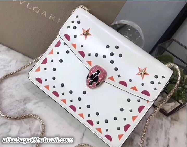 Best Grade Bvlgari Star Studs Serpenti Forever Flap Cover Small Bag 111341 White 2017