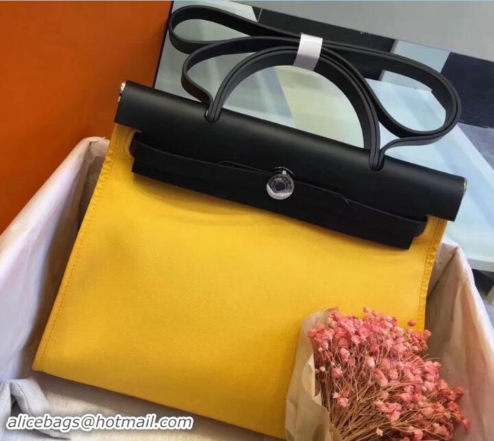 Crafted Hermes Canvas And Leather Her Bag Zip 31 Bag 12011 Yellow/Black