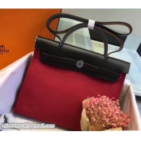 Sumptuous Hermes Canvas And Leather Her Bag Zip 31 Bag 12011 Dark Red/Black