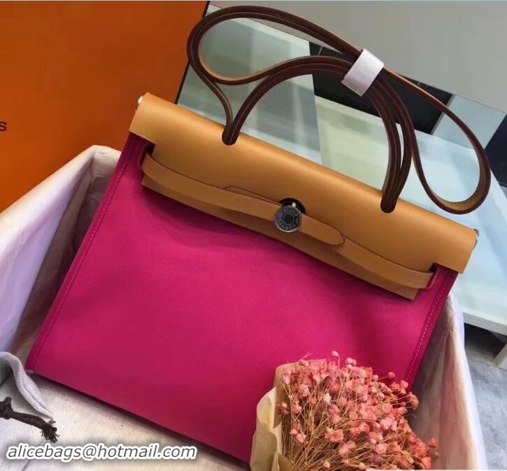 Classic Hot Hermes Canvas And Leather Her Bag Zip 31 Bag 12011 Fuchsia/Khaki