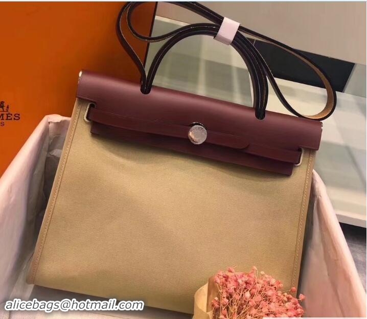 Famous Hermes Canvas And Leather Her Bag Zip 31 Bag 12011 Beige/Burgundy