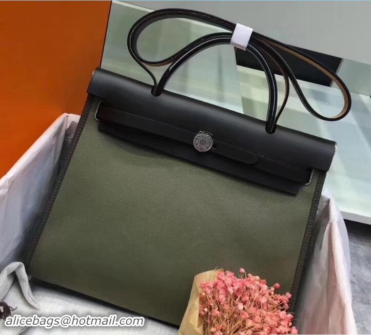 Charming Hermes Canvas And Leather Her Bag Zip 31 Bag 12011 Army Green/Black