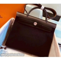 Good Product Hermes Canvas And Leather Her Bag Zip 31 Bag 12011 Black/Dark Coffee