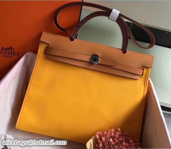 Fashion Luxury Hermes Canvas And Leather Her Bag Zip 31 Bag 12011 Yellow/Khaki