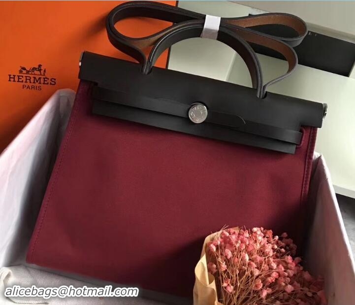 Grade Quality Hermes Canvas And Leather Her Bag Zip 31 Bag 12011 Burgundy/Black