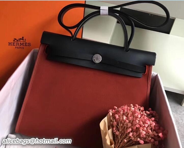 Best Product Hermes Canvas And Leather Her Bag Zip 31 Bag 12011 Brick Red/Black