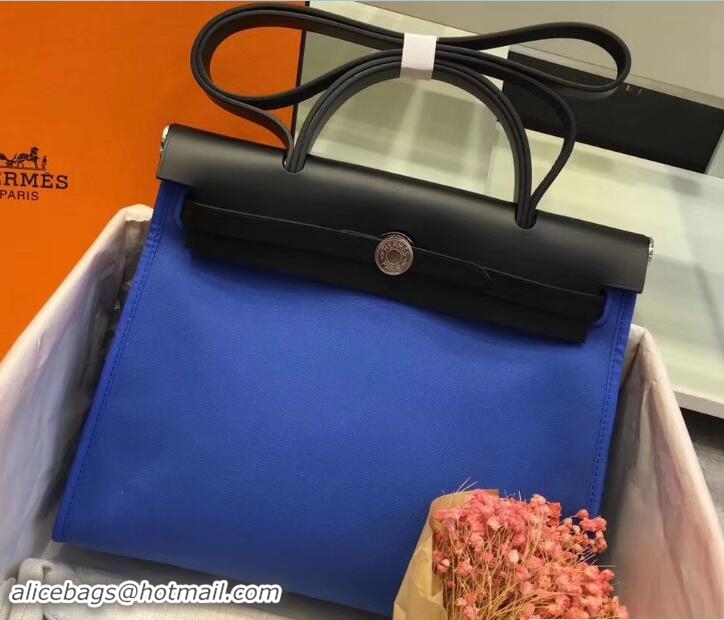 Pretty Style Hermes Canvas And Leather Her Bag Zip 31 Bag 12011 Blue/Black