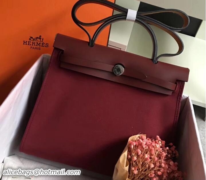 Luxury Discount Hermes Canvas And Leather Her Bag Zip 31 Bag 12011 Burgundy/Brown