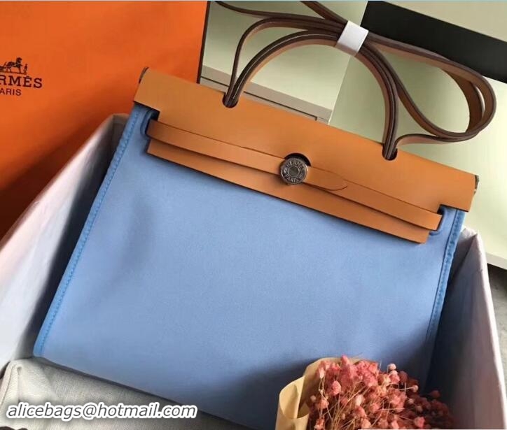 Shop Cheap Hermes Canvas And Leather Her Bag Zip 31 Bag 12011 Light Blue/Khaki