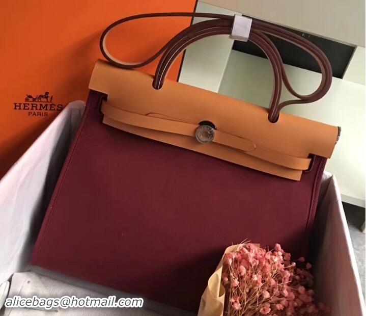 Luxury Hermes Canvas And Leather Her Bag Zip 31 Bag 12011 Burgundy/Light Coffee