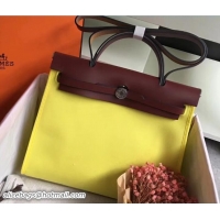 Perfect Hermes Canvas And Leather Her Bag Zip 31 Bag 12011 Lemon Yellow/Burgundy