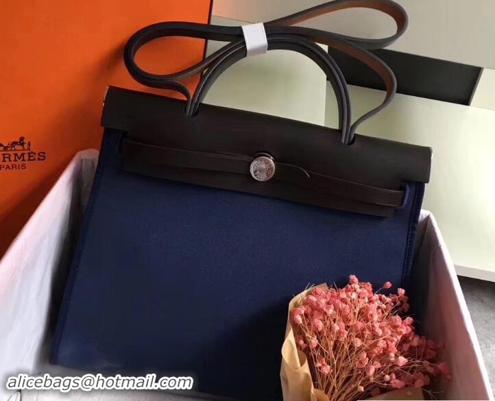 Good Looking Hermes Canvas And Leather Her Bag Zip 31 Bag 12011 Navy Blue/Black