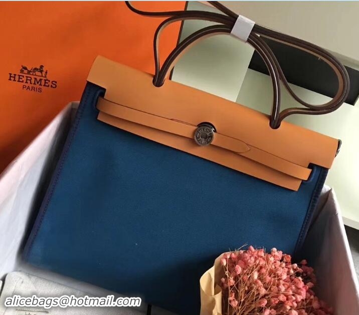 Unique Style Hermes Canvas And Leather Her Bag Zip 31 Bag 12011 Turkey Blue/Khaki