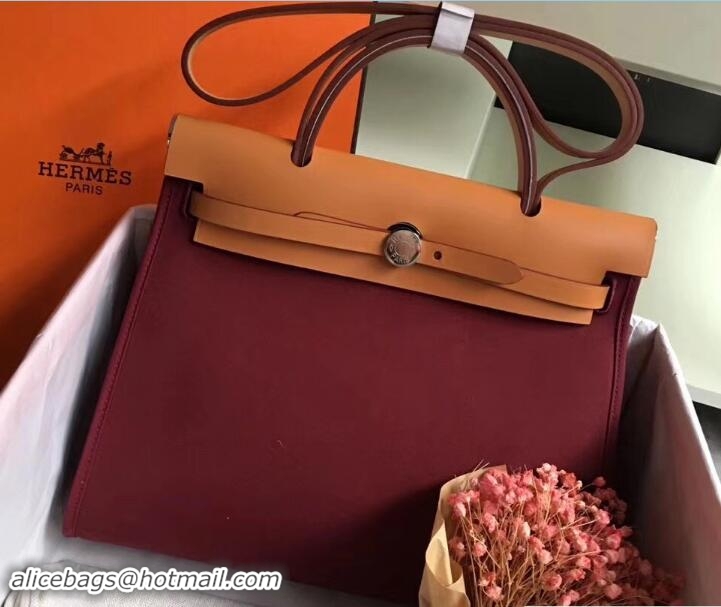 Good Quality Hermes Canvas And Leather Her Bag Zip 31 Bag 12011 Burgundy/Khaki