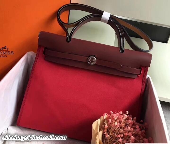 Luxury Cheap Hermes Canvas And Leather Her Bag Zip 31 Bag 12011 Red/Burgundy