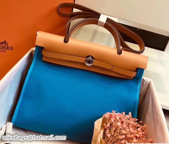 Luxury Hermes Canvas And Leather Her Bag Zip 31 Bag 12011 Macaron Blue/Khaki