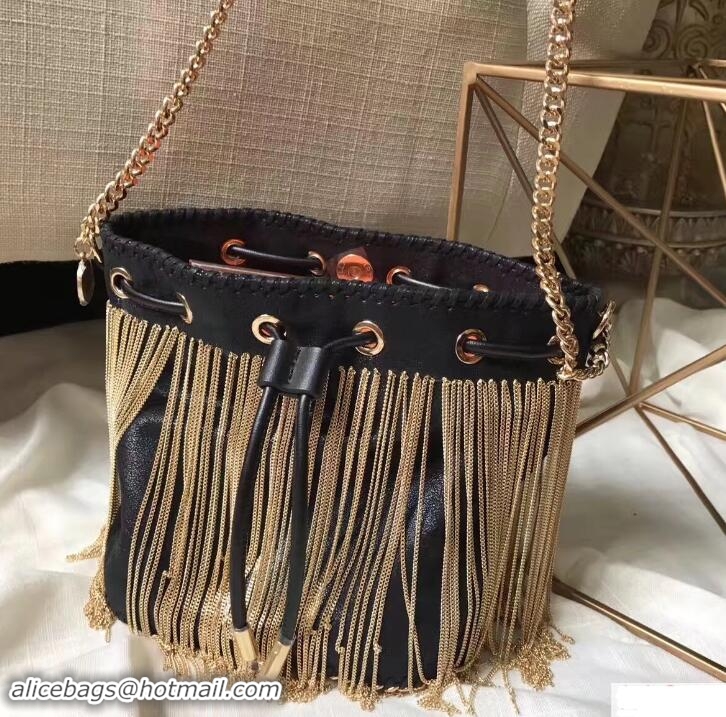 Top Sales Stella McCartney Chain Fringed Falabella Bucket Bag S12022 Black/Gold 2018