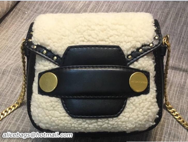 Sumptuous Stella McCartney Shearling Stella Popper Shoulder Small Bag S12039 White/Black 2018