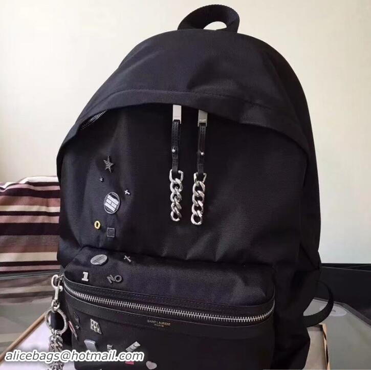 Low Price Saint Laurent Black Badge Embellished Canvas And Leather Classic Hunting City Backpack Bag 354133