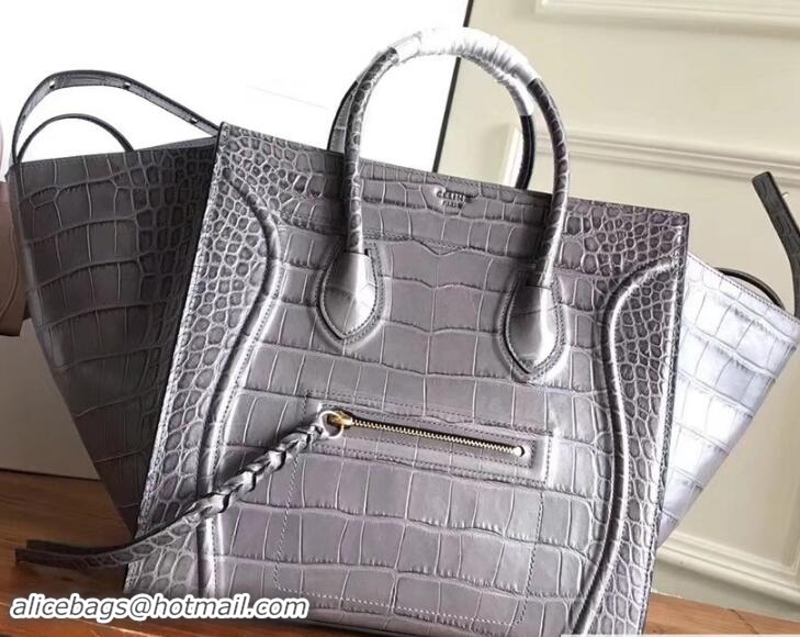 Luxury Cheap Celine Luggage Phantom Bag in Croco Pattern 21802 Gray