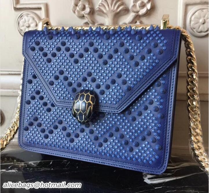 Good Quality Bvlgari Studs Serpenti Forever X Nicholas Kirkwood Flap Cover Small Bag 21907 Blue 2018