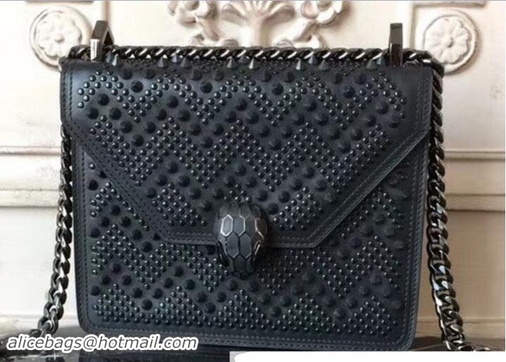 Top Grade Bvlgari Studs Serpenti Forever X Nicholas Kirkwood Flap Cover Small Bag 21907 Black 2018